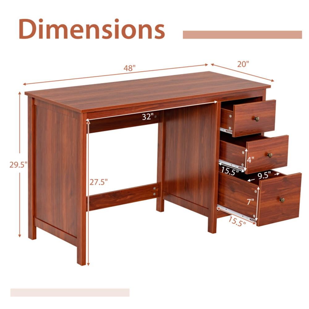 Demi Bonn 3-Drawer Computer Desk with Spacious Desktop, Small Home Office Desk Study Writing Table, Brown