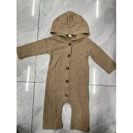 

Baby Boys Autumn Casual Button Jumpsuit Infant Solid Color Long Sleeve Hooded Romper Winter Bib Overalls Romper Pants
