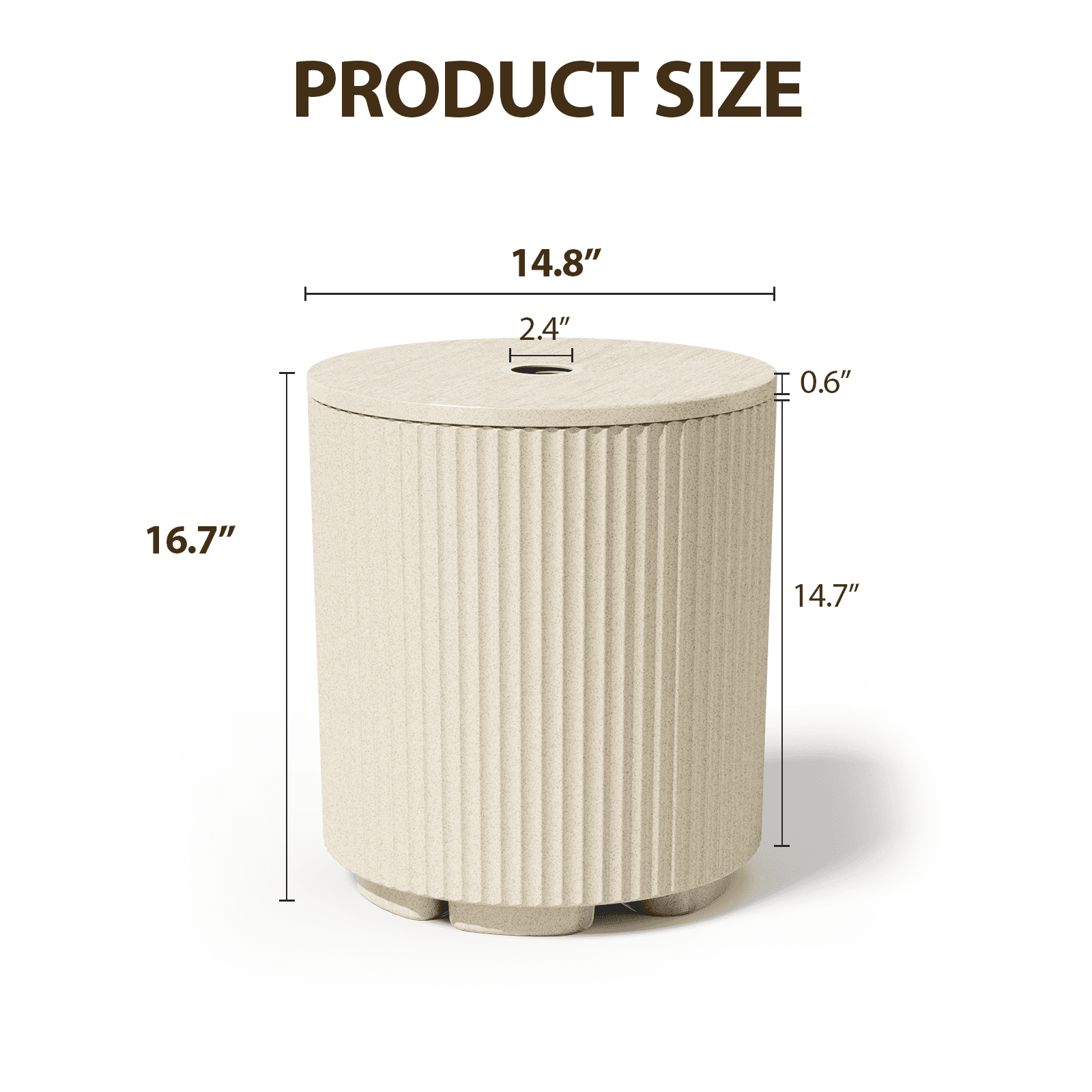 Chiccushion Umbrella Side Table, Patio Umbrella Base with 1.5 inch Hole, Fade & Scratch Resistant Lounger Table for Outdoor, Pool, Picnic, Beige
