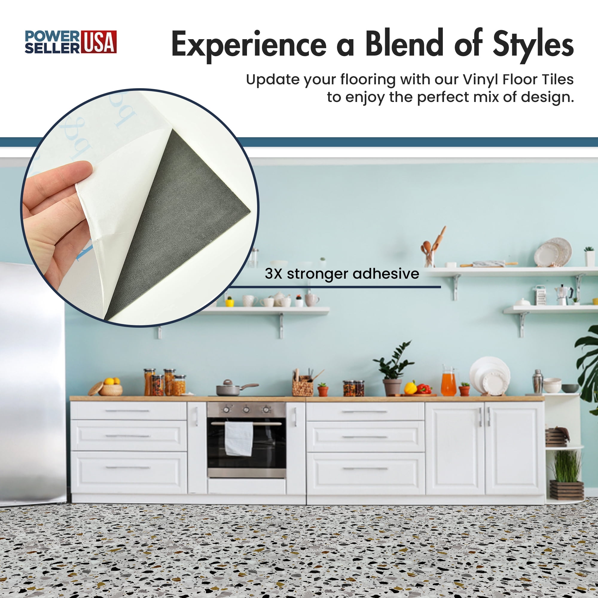 PowerSellerUSA Vinyl Self Adhesive Floor Tiles, 20 Pcs 12 x 12 inches Contemporary Mosaic Pattern Peel and Stick Floor Tile Stickers, Square Flooring Tiles for Kitchen, Bedroom, and Bathroom