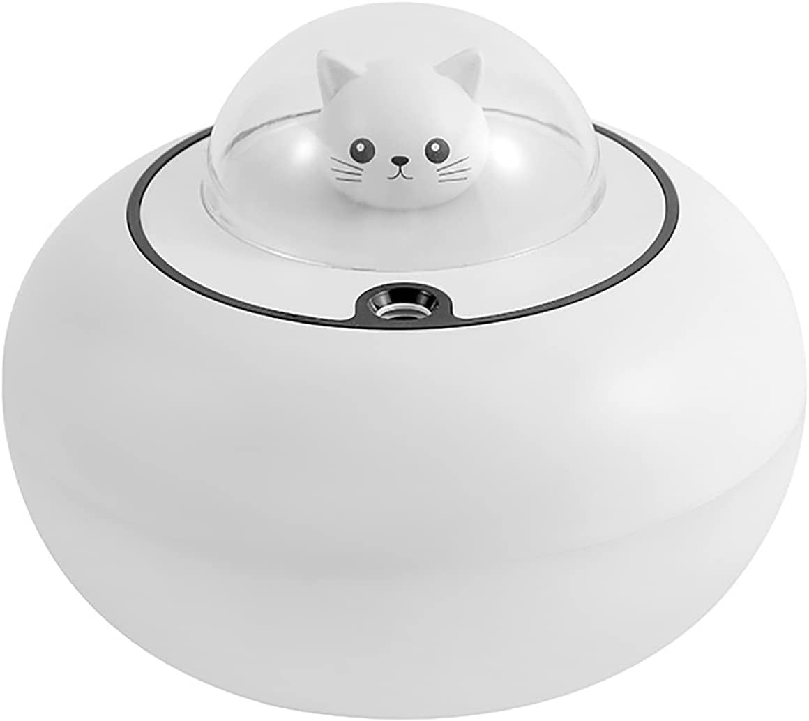 400ML Household humidifier, night light cold fog humidifier, automatic timing off, automatic shutdown without water, whisper silent air humidifier, cute kitten, suitable for baby bedroom,(White)