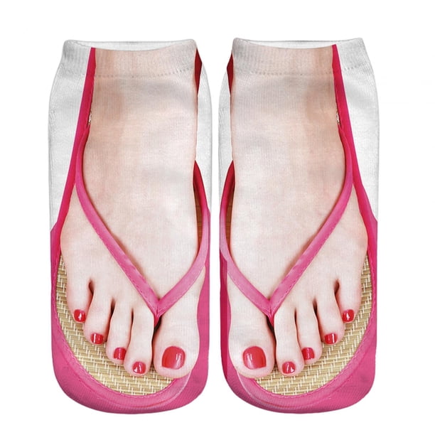 Calcetines tipo chanclas con estampado de manicura, medias elásticas novedosas para niña, corte bajo, patrón 3D estilo A