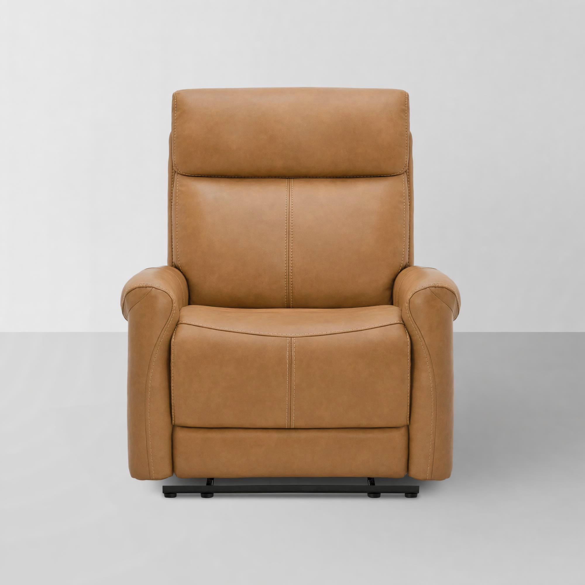 Spruce & Spring Power Recliner Chair, Wall Hugger Reclining Chair for Living Room, Bedroom, Faux Leather, Saddle Brown
