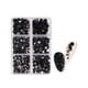 thumbnail image 1 of Qarigey Uñas de cristal para uñas, 6 cajas de cristal de fondo plano para decoración de uñas, joyas de diamantes, Kit de piedras, bolsas, Juegos de manicura Diamante de imitación negro, 1 of 6