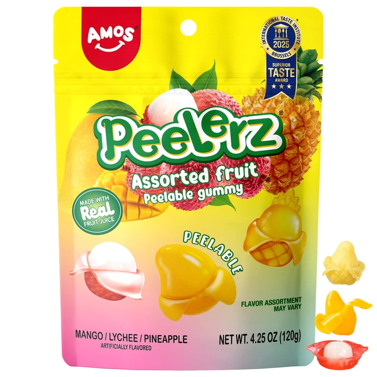 Amos Peelerz Variety Candy Pack,Assorted Fruit Peelable Gummy 4.25