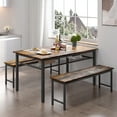 thumbnail image 2 of 3-Piece Dining Table Set Farmhouse Kitchen Table 2 Benches Set With Metal Frame Storage Rack For 4 People, 2 of 8