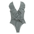 thumbnail image 5 of TIMIFIS Women's V Neck One Piece Swimsuit Ruffled Lace Up Monokini, 5 of 5