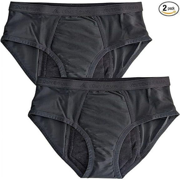 Tony and Ava Washable Incontinence Underwear for Girls | Leakproof, Reusable Panties with Thin Multi-Layered Protection - Pack of 2 (Black-XS)