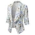 thumbnail image 2 of Doublju Women's Ruched 3/4 Sleeve Open Front Blazer Jacket with Plus Size, 2 of 4