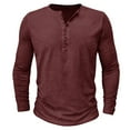 thumbnail image 3 of IROINNID Discount Button Up Shirts for Men Solid Round Neck Long Sleeve Pullover Breathable Shirt Blouse Tops,Burgundy, 3 of 7