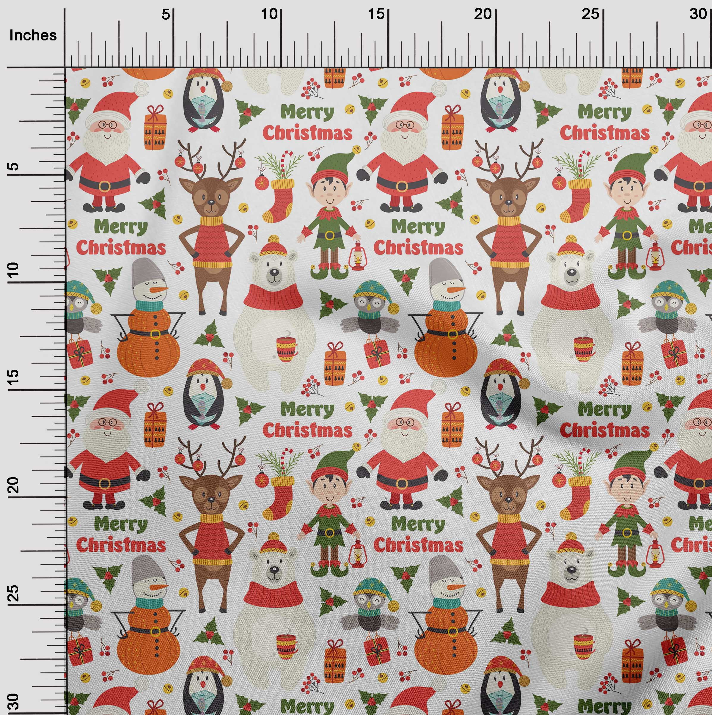 oneOone Cotton Cambric Light Red Fabric Snowman|Gift Box & Santa Christmas Dress Material Fabric Print Fabric By The Yard 56 Inch Wide