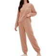 thumbnail image 2 of siminsem Women's Winter Pajamas Set Coral Fleece Flannel Sleepwear 2 Piece Loungewear Thick Oversized Long Sleeve Pjs Cozy Soft V-Neck Top Elastic Waist Pants Gift for Her, Pink,L, 2 of 8