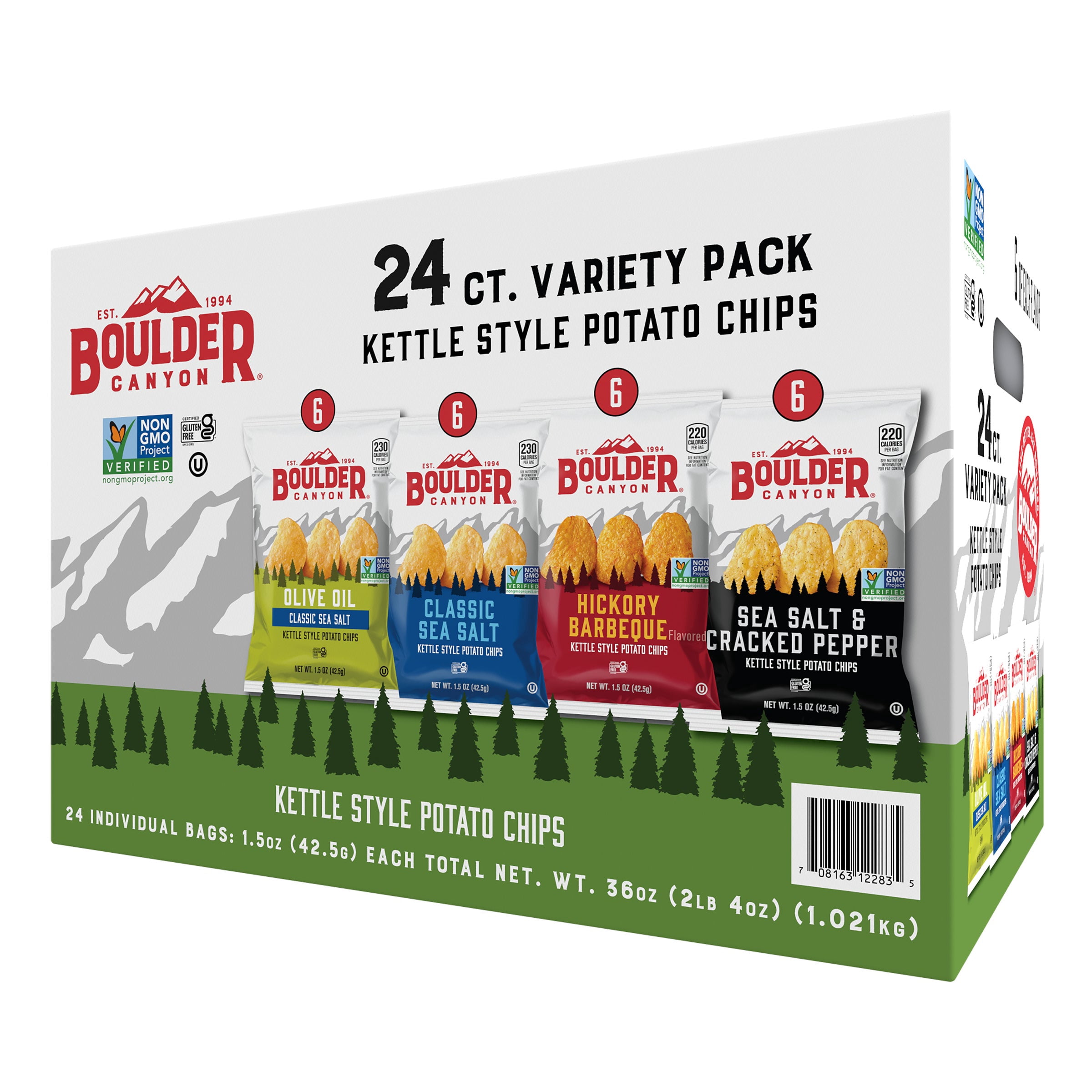 (2 pack) Boulder Canyon Kettle Style Potato Chips Variety Pack, 1.5 oz (24 Count)