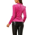 thumbnail image 3 of INSPIRAR CHIC Blusa de Cuello Volante para Mujer con Mangas Largas de Puff Top de Terciopelo con Puntos Metálicos S Rosa Fucsia, 3 of 6
