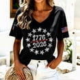thumbnail image 2 of Wang6 Womens 250th Anniversary USA Shirts Plus Sized America Flag 1776-2026 Printed V Neck Tshirts 4th of July Tops Short Sleeve Independence Day Graphic Tees X_0527liBlack L, 2 of 4
