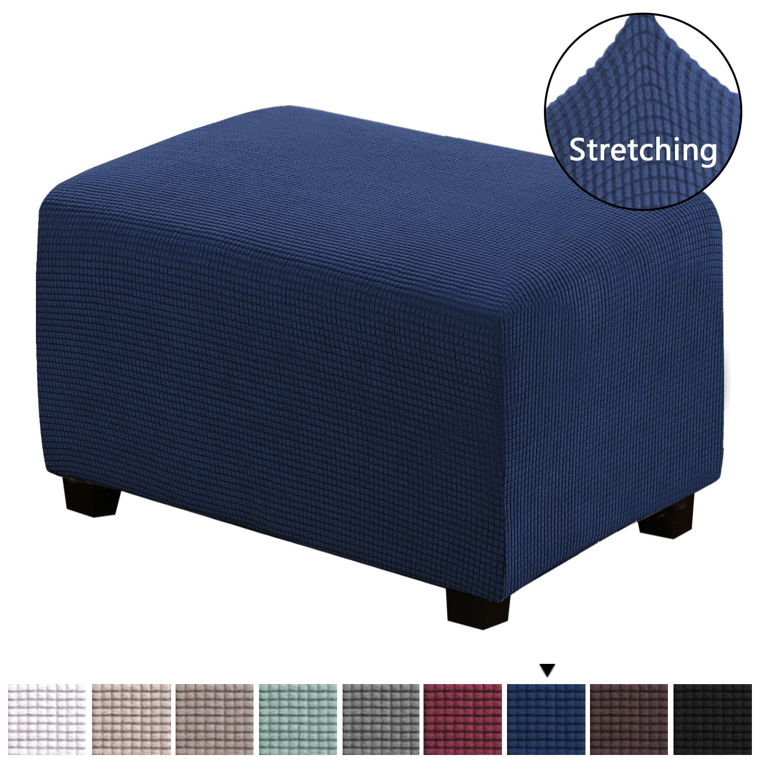 H.VERSAILTEX 1Piece Jacquard Spandex Ottoman Stretch Slipcover, Navy