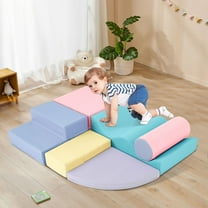 YIYADO Toddler Climbing Toys Indoor 6-in-1 Colorful Foam Climbing Blocks, Toddler Soft Climbing, Modular Crawling and Sliding Play Set for Toddlers 1-3 Years Old Blue