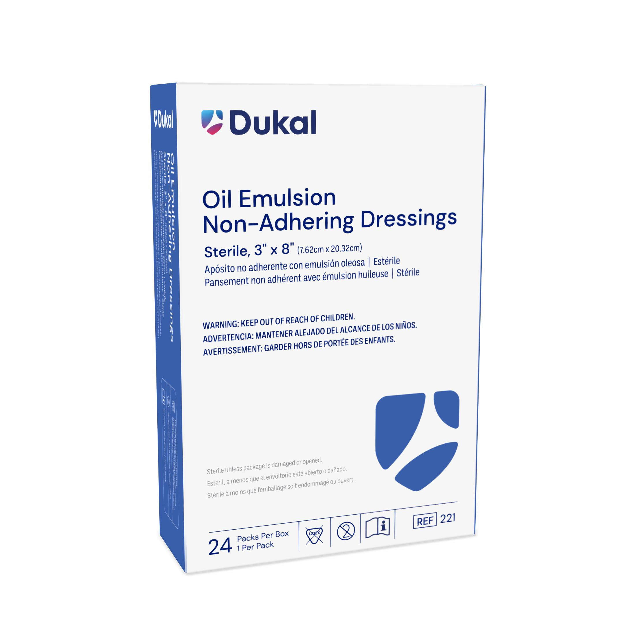 Dukal Oil Emulsion Non-Adherent Dressing 3" x 8" – Box of 24 Sterile Wound Care Pads for Burns, Cuts, and Surgical Dressings