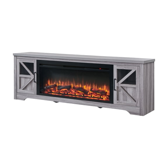 75" TV Stand with 44" Electric Fireplace for TVs up to 80" – Modern Entertainment Center with Adjustable Flame Effect & Storage