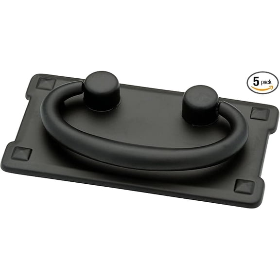 5-Pack Cabinet Handles 3" Hole Center Ring Pulls | Matte Black Hardware Kitchen Door, Drawers, Dressers, Furniture