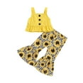 thumbnail image 1 of PENGXIANG Toddlers Girls Strap Ruffle Hem Top Stretch Waist Flared Pants Sunflower Print Suit Summer, 1 of 10