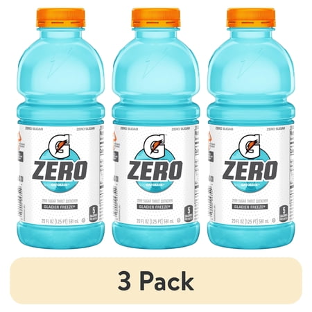 (3 pack) Gatorade Zero Sugar Glacier Freeze Thirst Quencher Sports Drinks, 20 fl oz Bottle