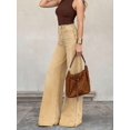 thumbnail image 2 of Womens Khaki High-Waisted Wide-Leg Denim Jeans, Casual Flare Pants, 2 of 26