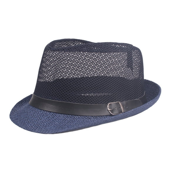 Huanledash Men Fedora Wide Brim Mesh Spring Summer Pure Color Low-profile Sunshade Hat for Outdoor