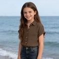 thumbnail image 6 of KyCheLot Boys and Girls Button Shirts Lapel Neck Solid Color Rolled Short Sleeve Shirts Kids Casual Summer Blouses, 6 of 9