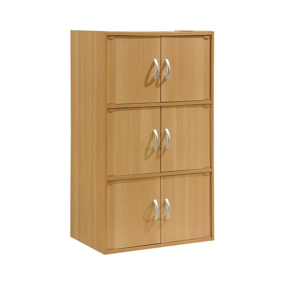 Hodedah 3-Shelf, 6-Door Multipurpose Bookcase, Beech