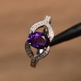 thumbnail image 2 of natural amethyst ring oval cut February birthstone purple gemstone ring sterling silver engagement ring, 2 of 4