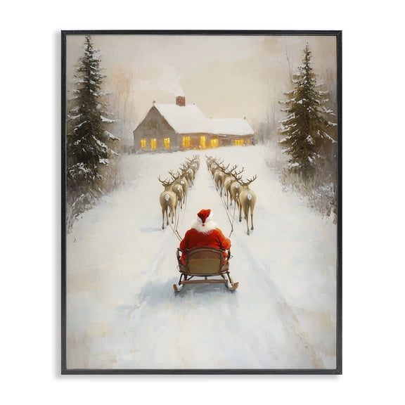 Stupell Industries Traditional Santa's Visit Sleigh Ride Black Framed Giclee Art, 11 x 14, by Arlington Prints