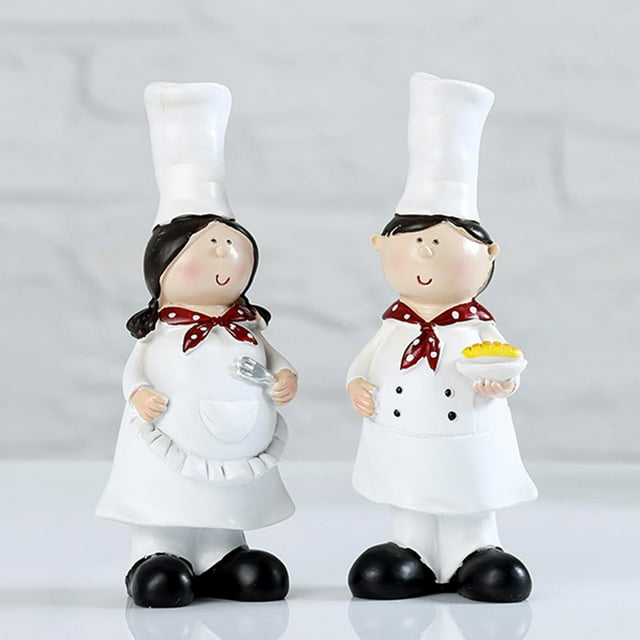 2 Pieces Couple Chef Figurine Sculptures Cook Statue Ornaments Creative Lifelike