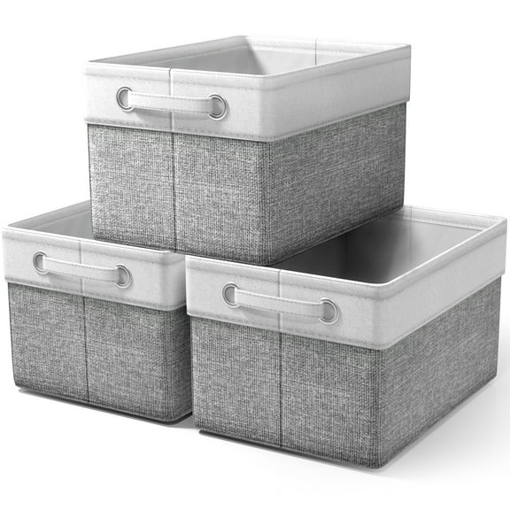 Sorbus 15" Fabric Storage Bins with Handles – Foldable, Collapsible Storage Baskets for Shelves, Closet & Home Organization – Large Decorative Bins for Toys, Clothes, White/Gray, 3-Pack