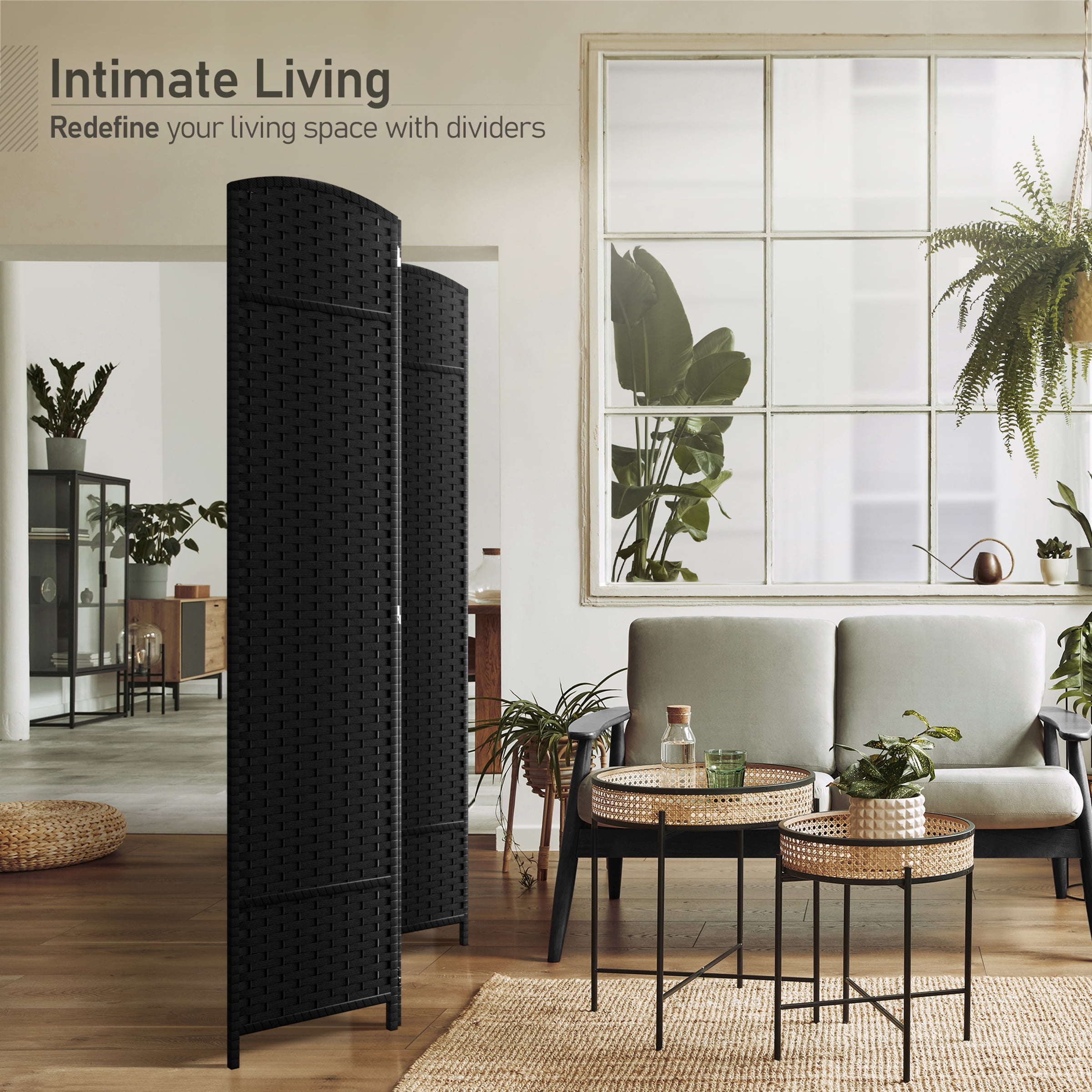 Sorbus 3-Panel Wide Folding Room Divider Privacy Screen, Hand-Woven Black Mesh