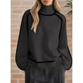 thumbnail image 6 of Female Mock Neck Pullover Sweaters Casual Fall Winter Long Sleeve Color Block Loose Knitted Tops Dark Gray L, 6 of 10