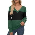 thumbnail image 4 of FNFHFY Women Plus Size Blouses Dressy Casual Color Block Sweater Button Decor Long Sleeve Shirts Fall V Neck Tops 2025, 4 of 4
