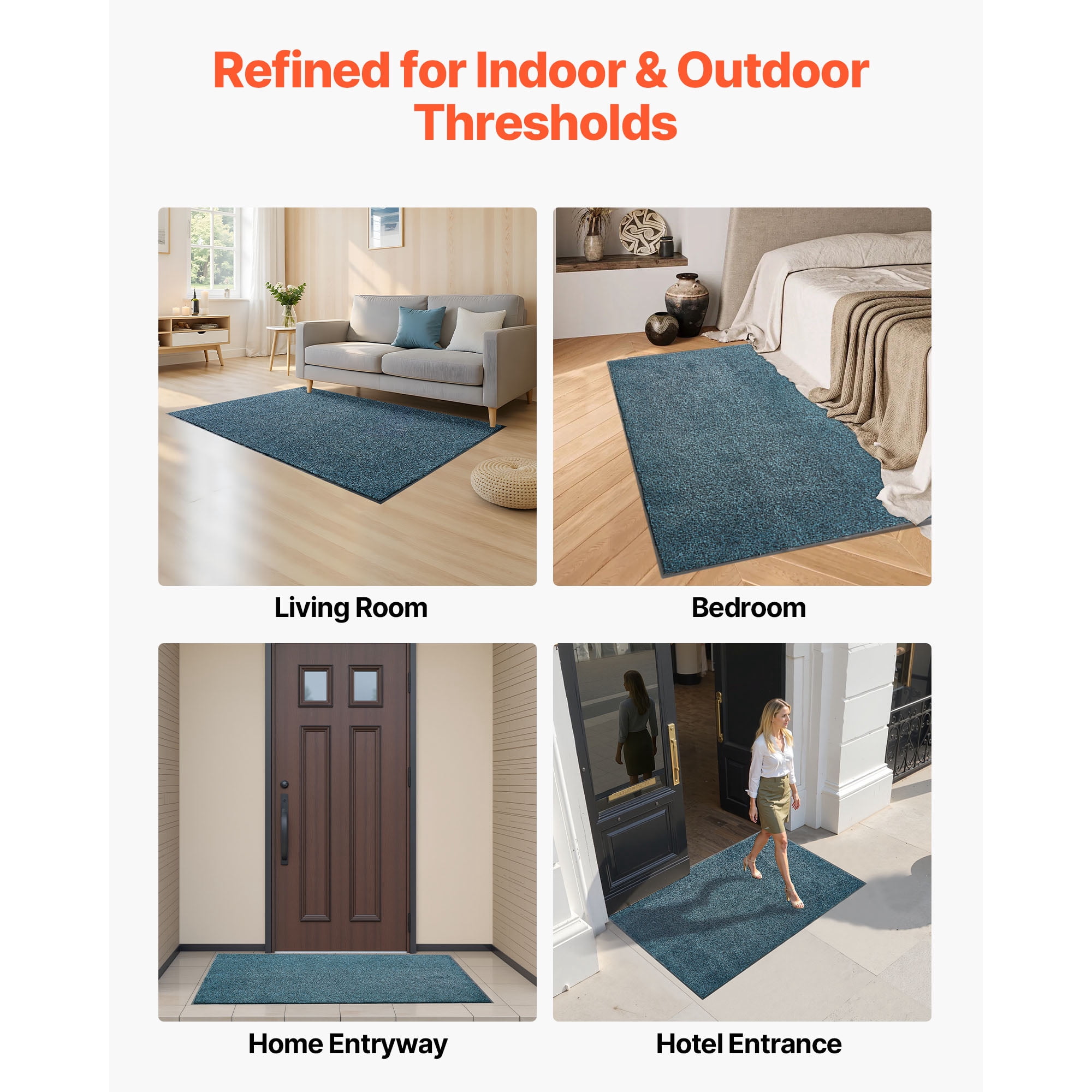 KFFKFF Durable Front Door Mat, 6 x 4 ft Commercial Floor Mat for Indoor and Outdoor Use, Industrial Entrance Rug with PVC Backing, Washable Heavy-Duty Entry Carpet for Hallway, Garage, Slate Blue