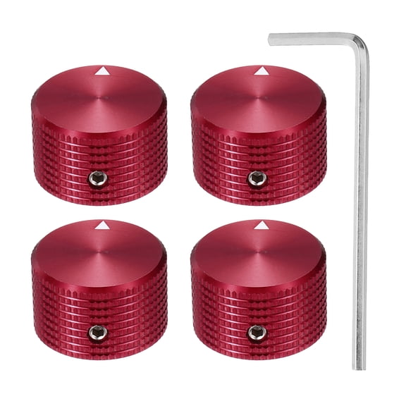 Uxcell 4 Pcs Aluminium Potentiometer Knobs, 1/4" (6mm) Universal Volume Tone Control Knobs for Guitar, Bass, Grid 5/8" Red