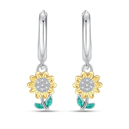 KUNSIR Women Dangle Earrings with Sunflower Charm 925 Sterling Silver Gift Party