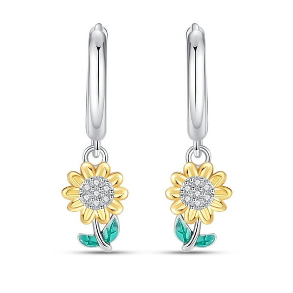KUNSIR Women Dangle Earrings with Sunflower Charm 925 Sterling Silver Gift Party