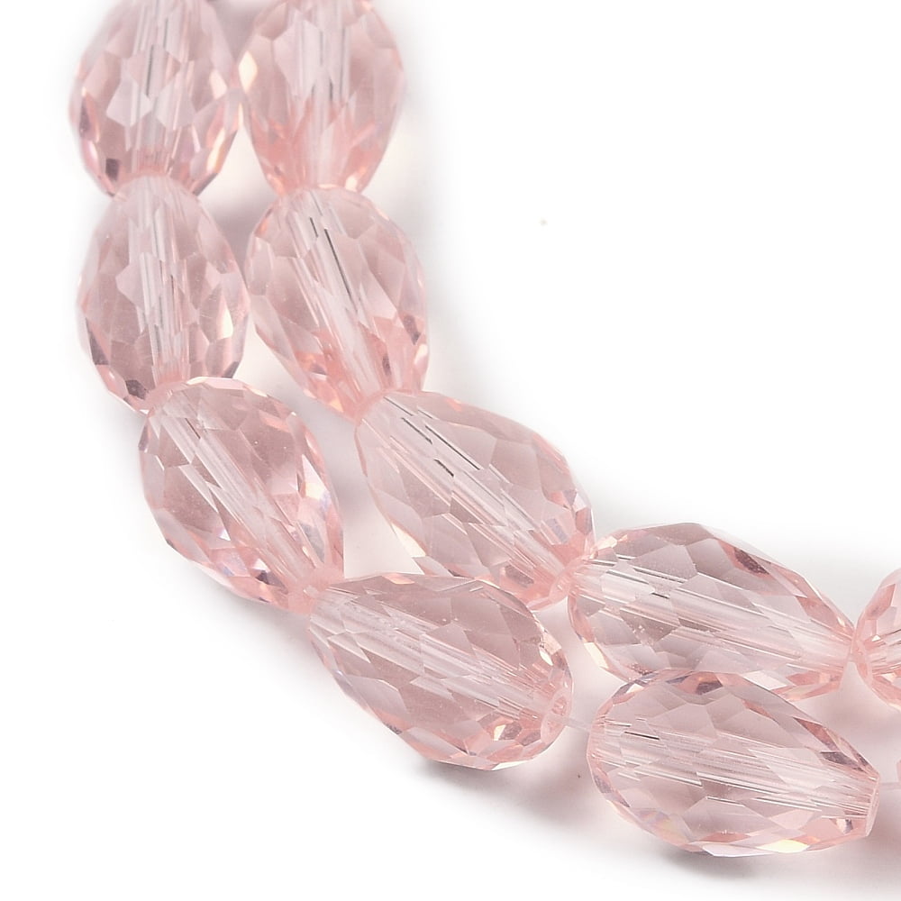 Transparent Glass Beads Strands Faceted Teardrop Misty Rose 8x6mm Hole: 1.2mm about 65~67pcs/strand 20.08 inch(51cm)