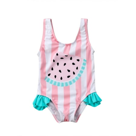

Bebiullo Infant Baby Girls Watermelon Swimsuit Ruffled Sleeveless Swimwear One-Piece Beachwear Bathing Suit Pink 12-18 Months