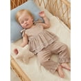 thumbnail image 6 of Loicainy Baby Toddler Girls 2 Piece Outfits 6 12 18 24 Months 2T 3T 4T 5T Plaid Sleeveless Round Neck Ruffled Tops and Pants Kids Clothes Set, 6 of 9