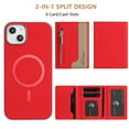 thumbnail image 5 of Allytechgroup 2-in-1 Magnetic Wallet Case for Apple iPhone 15, Detachable Card Holder with Zipper Pocket RFID Blocking Kickstand PU Leather Protective Flip Cover with 6 Slots, Red, 5 of 6