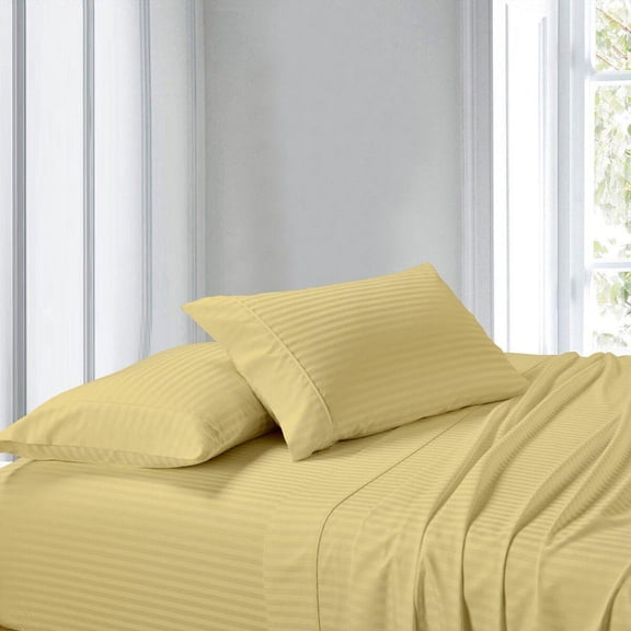 Sheetsnthings Striped 300-Thread-Count, 100-Percent Cotton Super-Single Size Attached Waterbed Sheets Set, Gold