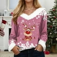 thumbnail image 4 of adviicd Ugly Christmas Sweaters for Women White Faux Fur Trim V Neck Sweatshirt Merry Christmas Sweater Funny Xmas Reindeer Shirt (Pink, 3XL), 4 of 7