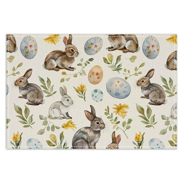 asddcavvf Napperon de Pâques en Lin Imprimé Lapin Tapis de Table Décoration de Salon Isolation 4 Maison