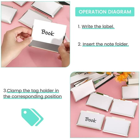 6 Pieces Basket Bin Labels Clips Label Holders Stainless Label Holders  Removable Metal Bin Clips with 12 Pieces Replacement Papers for Labeling,  ...