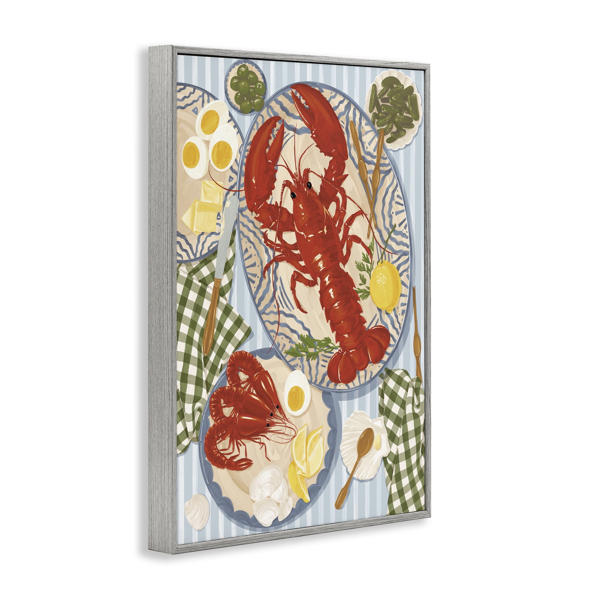 Stupell Industries Lobster For Lunch Platter Gray Framed Giclee Art, design by Vero Illustrates
